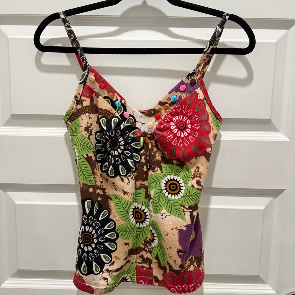 Elizabeth New York Floral Tank w. Beaded Neckline